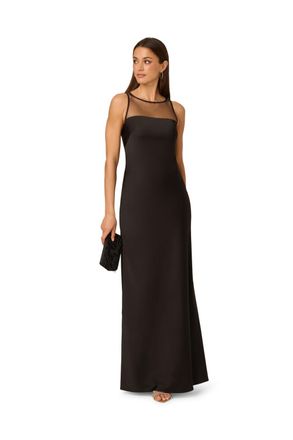 Adrianna Papell Womens Stretch Satin Long Dress - Black - Size 16 UK