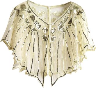 Generic 1920s Stole Retro Glitter Scarf Womens Sequins Shawl Stole for Evening Dress 20s Style Evening Dress Wedding Party Carnival Club Bridal Costume Access