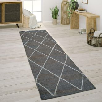 Paco Home Paco Home - Alfombra Sal&oacute;n Yute Fibras Naturales Hecha A Mano Motivo 3d Escandinavo Moderno 80x250 Cm, Antracita