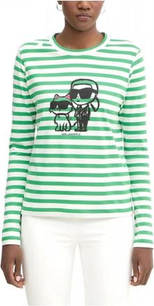 Karl Lagerfeld Ikon Stripe T-shirt met lange mouwen - Dames - Longsleeves - Veelkleurig - L - Katoen - Tops