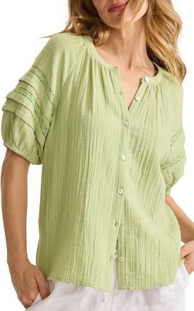 Tommy Bahama Lace Inset Cotton Gauze Button-Up Shirt in Lt Rosemary at Nordstrom, Size X-Small