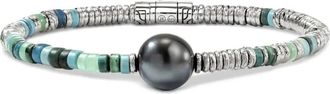 John Hardy Bracciale Heishi in argento sterling con turchese e perle