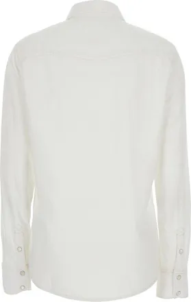 Frame Denim Womens Shirt White Classic Collar Cotton Blouses
