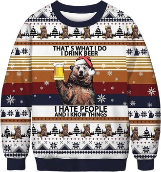 Generic Men Christmas Sweatshirt Crew Neck Long Sleeve Ugly Christmas Jumpers Mens Plus Size Funny Printed Xmas Sweatshirts Pullover Warm Comfort Xmas Jumper 