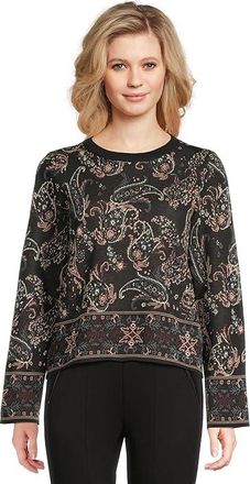 Vince Camuto Festival Paisley Crew Neck Sweater Womens Clothing Rich Black : XS, Polyester/Viscose