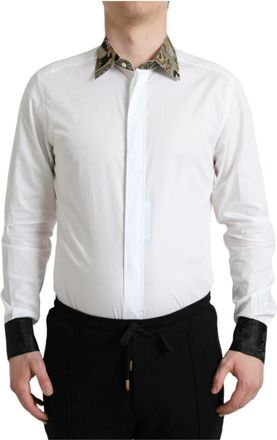 Dolce & Gabbana Gold Dress Shirt - Heren - Zakelijke Overhemden - Wit - S - Katoen - Overhemden