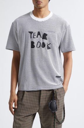 Song for the Mute Yearbook Stripe Jersey Pocket T-Shirt in White at Nordstrom, Size 36 Us