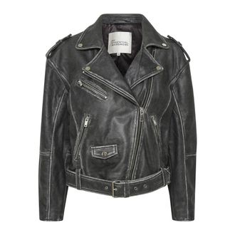 MY ESSENTIAL WARDROBE Leather Jackets, female, Black, Size: 2XL Vintage Leather Jacket with Silver Details