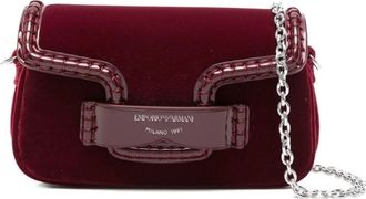 Emporio Armani Tassen, Dames, Rood, ONE Size, Kleine Velvet Schoudertas met Gesp