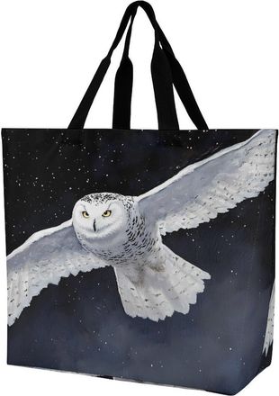 Generic Flying Snowy Owl Reusable Shopping Bags One Shoulder Grocery Tote Bag Waterproof Big Purse for Work Travel