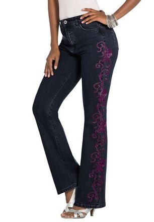 Roaman's Plus Size Whitney Jean with Invisible Stretch in Dark Berry Swirl Embroidery at Nordstrom, Size 24
