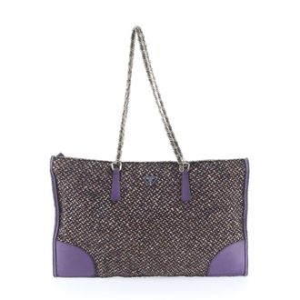 Prada Purple Canvas Leather Handbag Tote Bag (Pre-Owned)