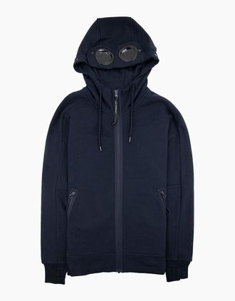 C.P. Company Mens Cp Company Diagonal Raised Fleece Full Zip Goggle Hoody Navy 888 - Size: 34