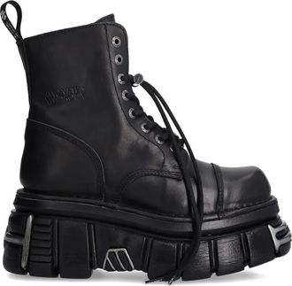 New Rock Metallic M-NEWMILI083-S37 lace-up platform boots - unisex - Rubber/Calf Leather/Calf Leather - 39 - Black