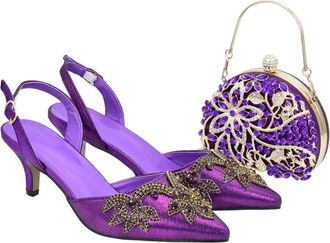 Generic Women Shoes and Bags Set Decorated with Rhinestone Shoe and Bag Set for Party in Women Pumps