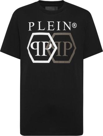 Philipp Plein T-shirt Ronde Hals SS Stones Hexagon - Heren - T-shirts - Zwart - 2XL - Katoen - Tops