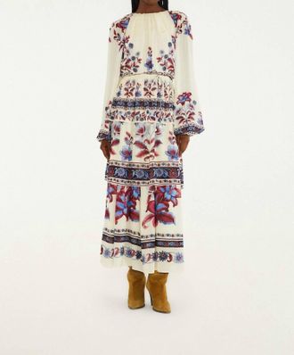 Farm Rio Malu Long Sleeve Maxi Dress In Winter White