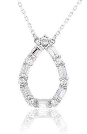 Suzy Levian Sterling Silver Cubic Zirconia Teardrop Pendant Necklace in White at Nordstrom Rack
