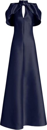 Alberta Ferretti Long Mikado Dress with Cape Sleeves - female - Alberta Ferretti - Gowns - Blue - XL - Dresses