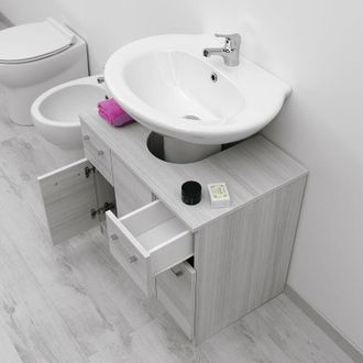 Savini Savini - Mobile Copricolonna Bagno Universale 70 x 46 con ante e cassetti quercia bianco