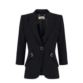 Elisabetta Franchi Blazers, female, Black, Size: XL Double Layer Stretch Cr&ecirc;pe Blazer