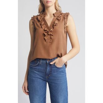 Wit & Wisdom Ruffle Edge Sleeveless Top in Nutmeg at Nordstrom Rack, Size Small