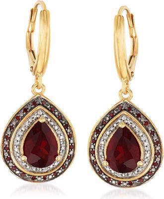 Ross-Simons Garnet and. Red and White Diamond Drop Earrings in 18kt Gold Over Sterling