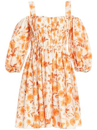 VASILIKI floral-print pleated dress - Orange