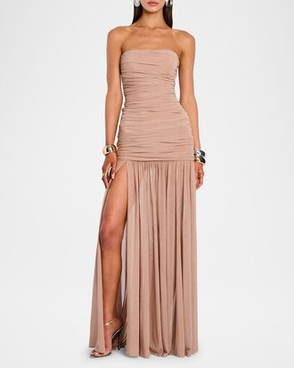 Retrofête Adele Ruched Strapless Maxi Dress