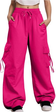 Generic Womens Lightweight Cargo Pants High Waist Drawstring Elastic Trousers with Side Knee Pockets for Outdoor Hiking Walking Streetwear Casual Work Comfort