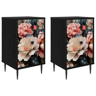 vidaXL Mesa De Noche Borne 2 Uds. Roble Negro 36 X 33 X 61 Cm Vidaxl