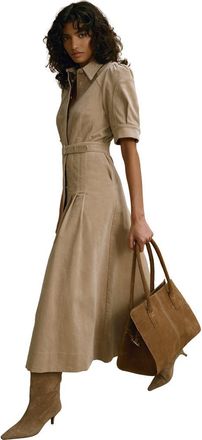 Mint Velvet Corduroy Belted Midi Dress in Neutral at Nordstrom, Size 14
