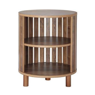 Calicosy Mesita redonda con lamas perforadas H50 cm - Efecto madera clara