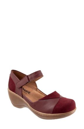 Softwalk Miri Ankle Strap Platform Wedge Clog in Cherry Nubuck at Nordstrom, Size 10.5