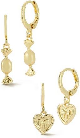 Glaze Jewelry Set of 2 Candy & Heart Drop Huggie Hoop Earrings in Gold at Nordstrom Rack