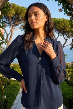 Roman Chiffon Sleeve V-Neck Pleated Top