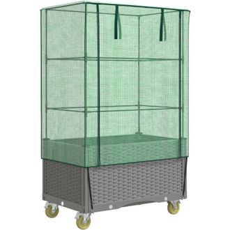 vidaXL Raised Bed with Cover and Wheels Rattan Look 80x50x182 cm vidaXL