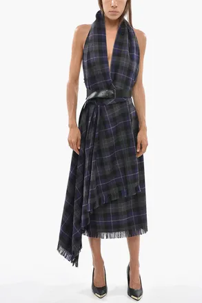 Dior Asymmetric Virgin Wool Checked Dress With Fringe Dior