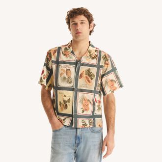 Nautica Mens Printed Short-Sleeve Camp Shirt