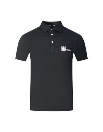 Aquascutum Mens Aquascutum Aldis Brand London Logo Black Polo Shirt - Size: 38