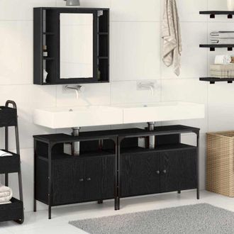 vidaXL Vidaxl - Conjunto De Muebles De Ba&ntilde;o De 3 Piezas En Madera Ingenierizada De Roble Negro