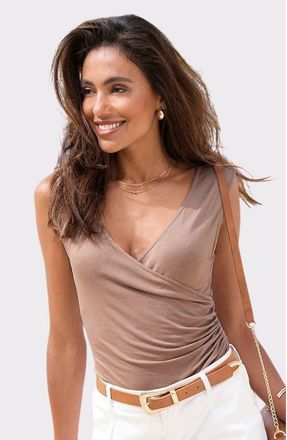 Lascana Womens Wrap Look Sleeveless Top in Taupe at Nordstrom, Size 2