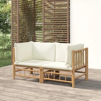 vidaXL Sof&aacute;s De Esquina De Jard&iacute;n 2 Uds Bamb&uacute; Con Cojines Blanco Crema Vidaxl