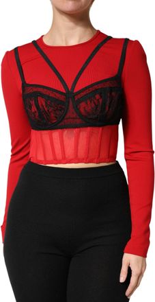 Dolce & Gabbana Womens Red Black Nylon Bralette-Style Cropped Top And 06+pa+vi