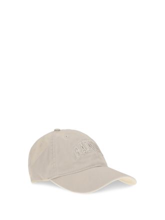 Ganni A6901 Logo-Embroidered Canvas Baseball Cap - Beige