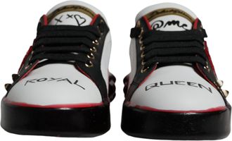 Dolce & Gabbana White Red Crystals Leather Portofino Sneakers Womens Shoes