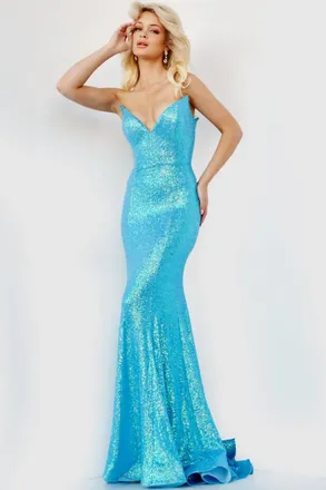Jovani Strapless Gown In Turquoise