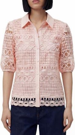 By Design Brianna Lace Puff Sleeve Button-Up Top in Pale Pink at Nordstrom Rack, Size X-Large