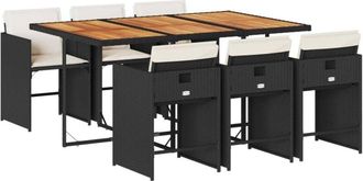 vidaXL Vidaxl - Set De Comedor De Jard&iacute;n 7 Pzas Y Cojines Rat&aacute;n Sint&eacute;tico Negro