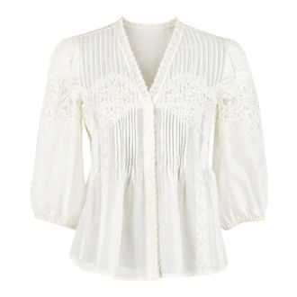 Twinset Blouses, female, White, Size: XS V-neck Pliss&eacute; Blouse